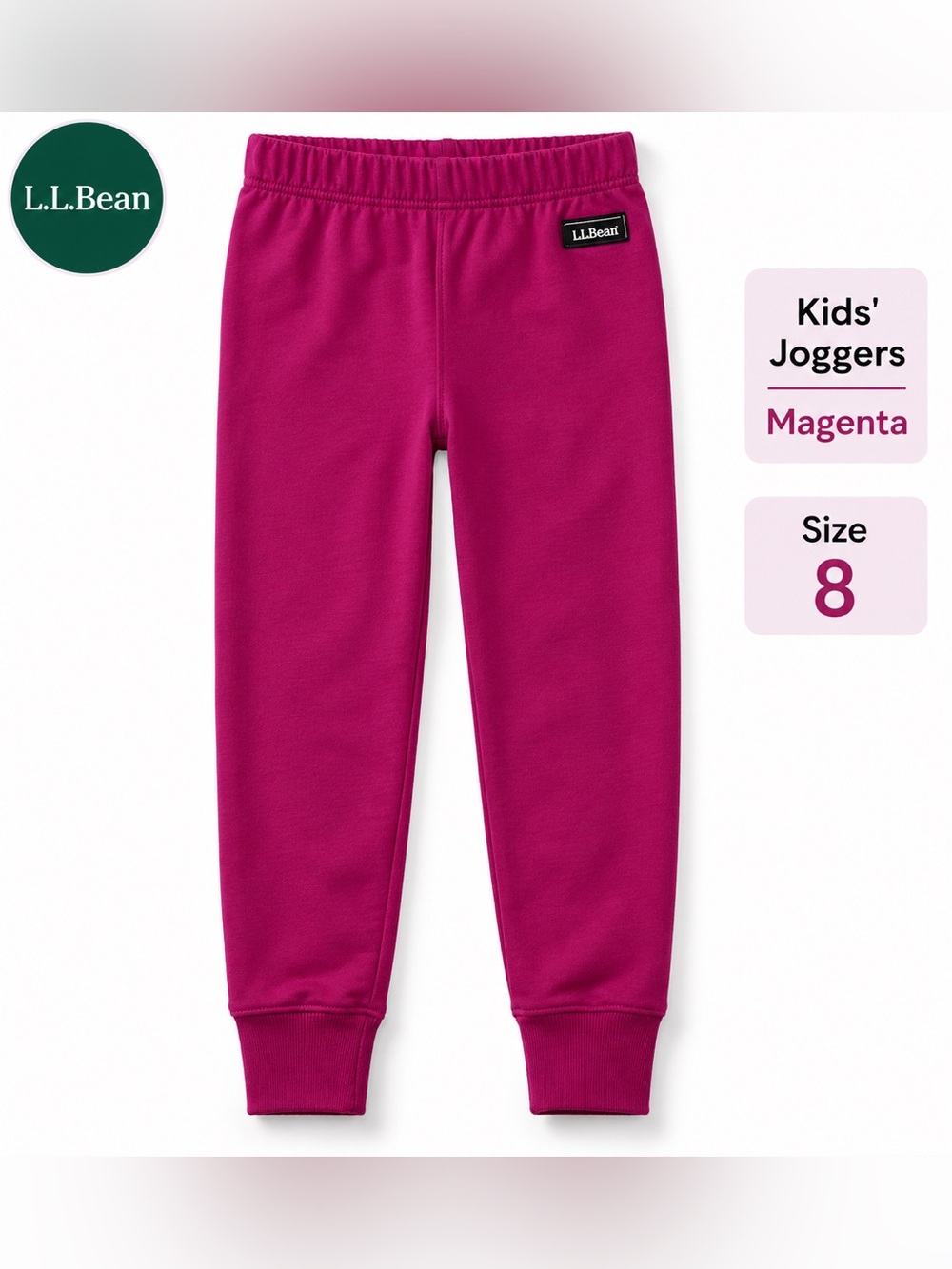 New L.L.Bean Kids Magenta Fleece Jogger Pants Size 8